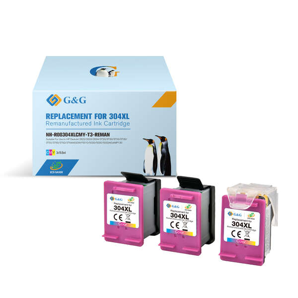 G&G HP 304XL Color Pack de 3 Cartuchos de Tinta Remanufacturados - Eco Saver - Muestra Nivel de Tinta - Reemplaza N9K07AE/N9K05AE/B7RT9AE/B7RT6AE G&G HP 304XL Color Pack de 3 Cartuchos de Tinta Remanufacturados - Eco Saver - Muestra Nivel de Tinta - Reemplaza N9K07AE/N9K05AE/B7RT9AE/B7RT6AE