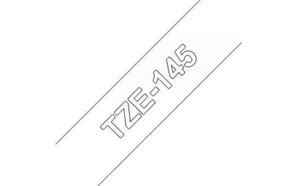 Brother TZe145 Nastro laminato generico per etichette - Testo bianco su sfondo trasparente - Larghezza 18 mm x 8 metri