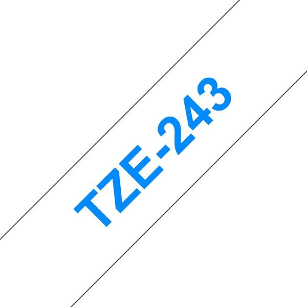 Brother TZe243 Nastro laminato generico per etichette - Testo blu su sfondo bianco - Larghezza 18 mm x 8 metri Brother TZe243 Nastro laminato generico per etichette - Testo blu su sfondo bianco - Larghezza 18 mm x 8 metri