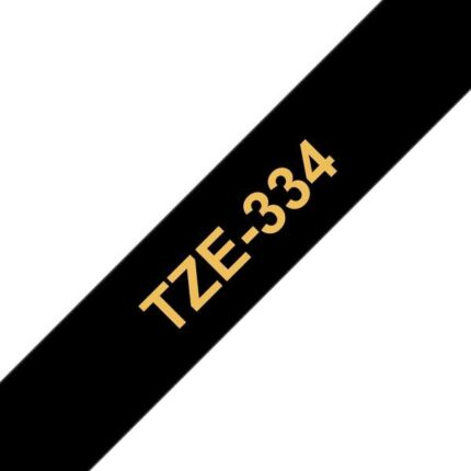 Brother TZe334 Nastro laminato generico per etichette - Testo dorato su sfondo nero - Larghezza 12 mm x 8 metri