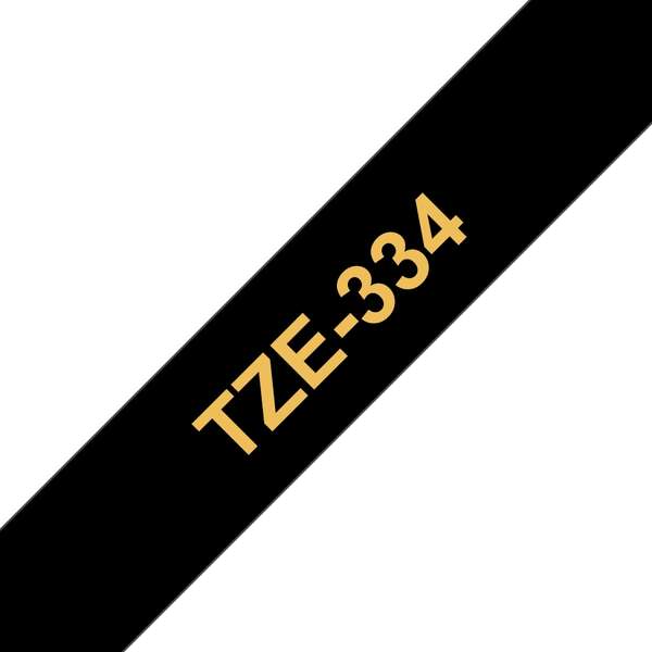 Brother TZe334 Nastro laminato generico per etichette - Testo dorato su sfondo nero - Larghezza 12 mm x 8 metri Brother TZe334 Nastro laminato generico per etichette - Testo dorato su sfondo nero - Larghezza 12 mm x 8 metri