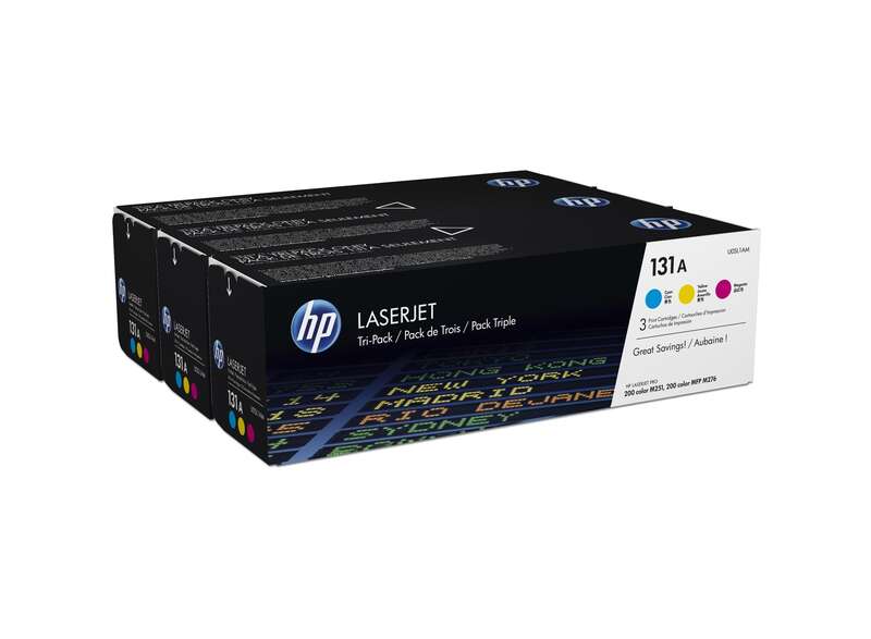 HP CF211A/CF212A/CF213A Confezione da 3 cartucce toner originali - 131A HP CF211A/CF212A/CF213A Confezione da 3 cartucce toner originali - 131A