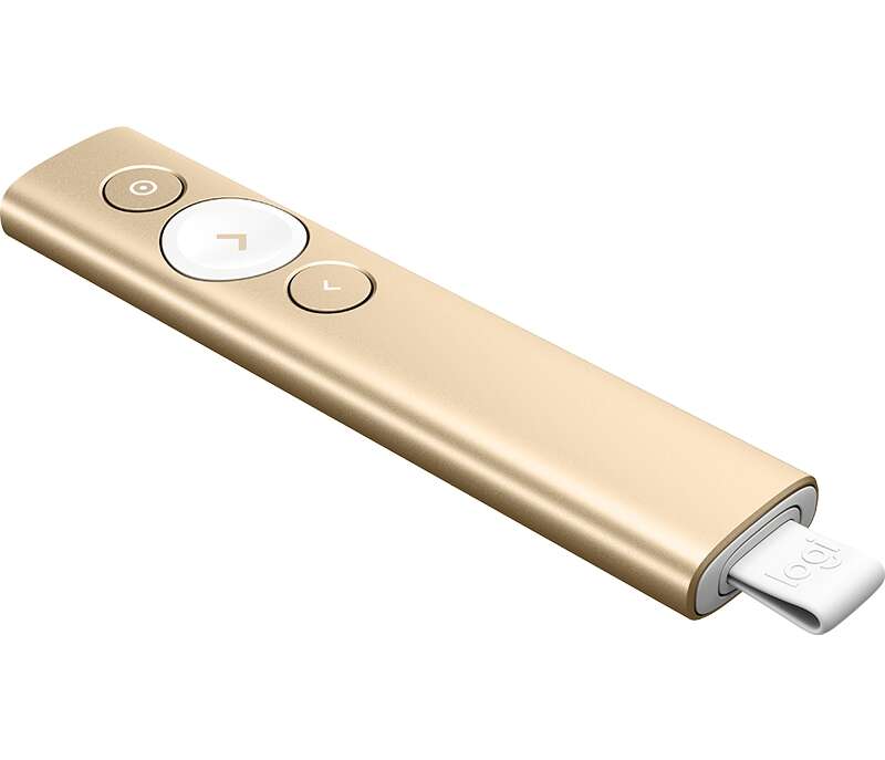 Logitech Spotlight Presentatore wireless - Raggio d'azione 30 m - Vibrazione - Colore oro Logitech Spotlight Presentatore wireless - Raggio d'azione 30 m - Vibrazione - Colore oro