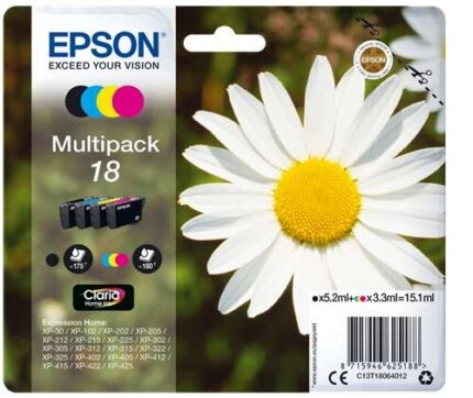 Epson T1806 (18) Confezione da 4 cartucce d'inchiostro originali - C13T18064012