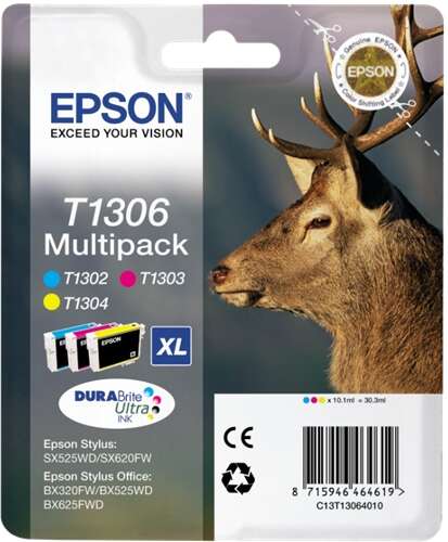 Epson T1306 Confezione da 3 cartucce d'inchiostro originali - Ciano Epson T1306 Confezione da 3 cartucce d'inchiostro originali - Ciano