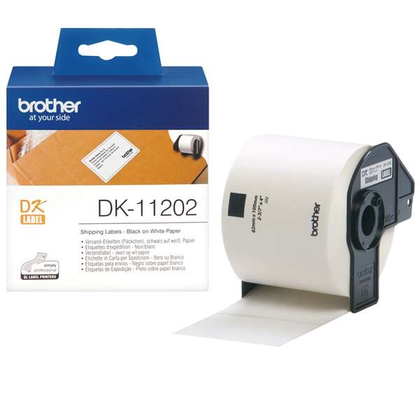 Brother DK11202 - Etichette originali pretagliate per spedizioni - 62x100 mm - 300 unità - Testo nero su sfondo bianco Brother DK11202 - Etichette originali pretagliate per spedizioni - 62x100 mm - 300 unità - Testo nero su sfondo bianco