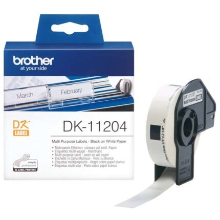 Brother DK11204 - Etichette originali pretagliate multiuso - 17x54 mm - 400 unità - Testo nero su sfondo bianco