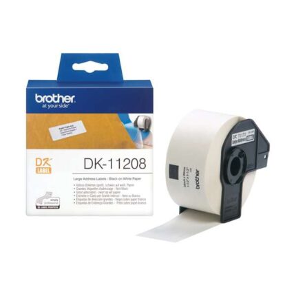 Brother DK11208 - Etichette originali pretagliate per indirizzi grandi - 38x90 mm - 400 unità - Testo nero su sfondo bianco