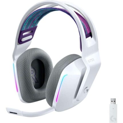 Logitech G733 Cuffie da gioco wireless DTS 7.1 con microfono - Tecnologia Lightspeed - Illuminazione RGB - Autonomia fino a 29 ore - Microfono rimovibile - Cuscinetti imbottiti - Controlli sulle cuffie - Colore bianco