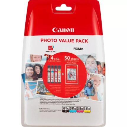Canon CLI581XL Confezione da 4 cartucce d'inchiostro originali - 50 fogli di carta fotografica - 2052C004/2052C006