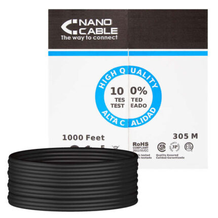 Nanocavo Bobina di cavo di rete rigido impermeabile per esterni RJ45 Cat.6 UTP AWG24 305 m - Colore nero