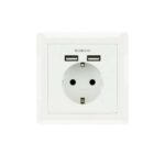 Nanocable Rosetta Base Presa a muro da incasso tipo Schuko con 2 prese USB 2.4A - Colore bianco
