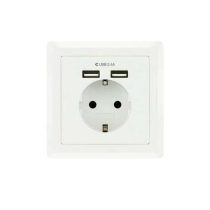 Nanocable Rosetta Base Presa a muro da incasso tipo Schuko con 2 prese USB 2.4A - Colore bianco