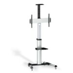 Tooq Supporto da pavimento con ruote per schermi da 37"-70" - Blocco ruote - Due ripiani - Gestione cavi - Peso max 50 kg - VESA 600X400 mm - Colore alluminio/nero