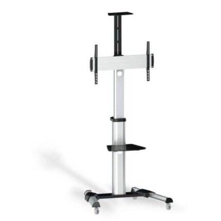 Tooq Supporto da pavimento con ruote per schermi da 37"-70" - Blocco ruote - Due ripiani - Gestione cavi - Peso max 50 kg - VESA 600X400 mm - Colore alluminio/nero
