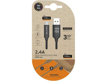 TechOneTech Cavo USB-A maschio a USB-C maschio 1 m - Rivestito in nylon intrecciato