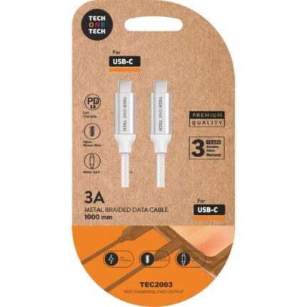 TechOneTech Cavo USB-C PD 3.0 maschio a USB-C maschio 1 m - Rivestito in nylon intrecciato