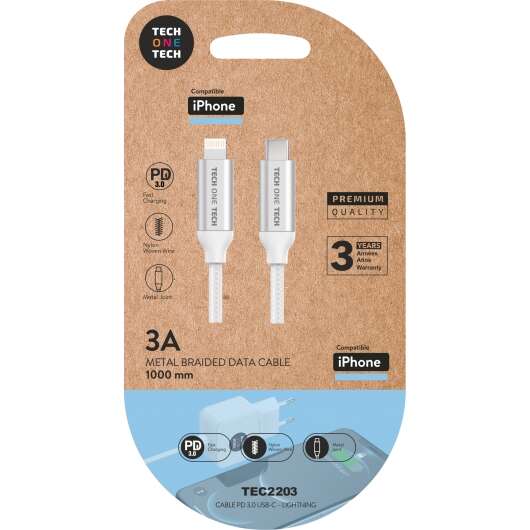 TechOneTech Cavo USB-C PD 3.0 maschio a Lightning maschio 1 m - Rivestito in nylon intrecciato TechOneTech Cavo USB-C PD 3.0 maschio a Lightning maschio 1 m - Rivestito in nylon intrecciato