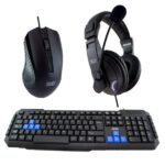 3Go Drile H2 Pack USB Tastiera multimediale + Mouse 1000 dpi 5 pulsanti + Cuffie con microfono - Utilizzo ambidestro - Colore nero
