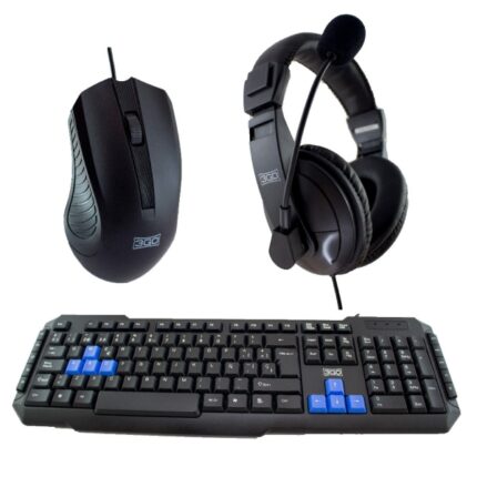 3Go Drile H2 Pack USB Tastiera multimediale + Mouse 1000 dpi 5 pulsanti + Cuffie con microfono - Utilizzo ambidestro - Colore nero