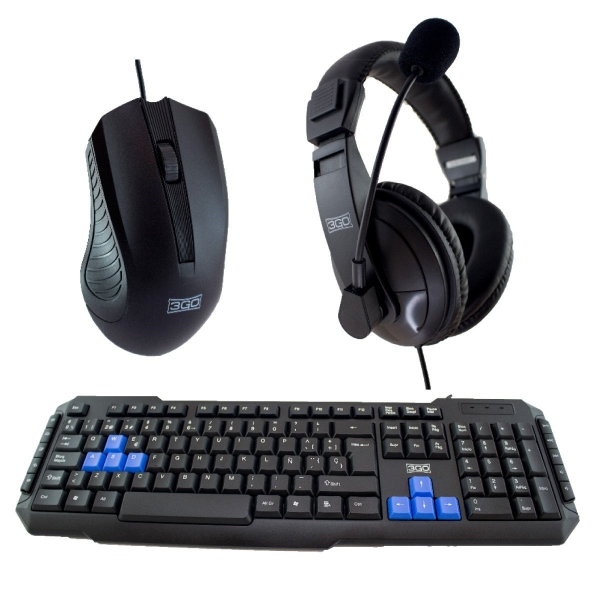 3Go Drile H2 Pack USB Tastiera multimediale + Mouse 1000 dpi 5 pulsanti + Cuffie con microfono - Utilizzo ambidestro - Colore nero 3Go Drile H2 Pack USB Tastiera multimediale + Mouse 1000 dpi 5 pulsanti + Cuffie con microfono - Utilizzo ambidestro - Colore nero