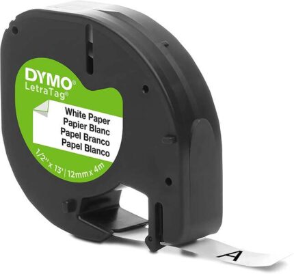 Dymo LetraTag S0721510 Nastro per etichette originale per etichettatrice - Testo nero su sfondo bianco - Larghezza 12 mm x 4 metri (91200)