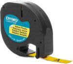 Dymo LetraTag S0721620 Nastro per etichette originale per etichettatrice - Testo nero su sfondo giallo - Larghezza 12 mm x 4 metri (91202)