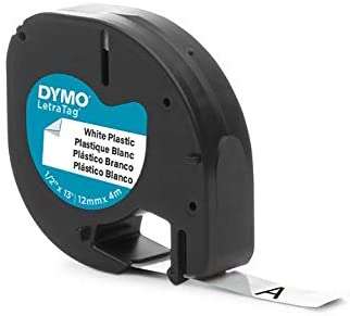 Dymo LetraTag S0721610/S0721660 Nastro per etichette originale per etichettatrice - Testo nero su sfondo bianco - Larghezza 12 mm x 4 metri (91201/91221)
