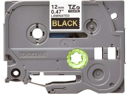 Brother TZe334 Nastro laminato originale per etichette - Testo dorato su sfondo nero - Larghezza 12 mm x 8 metri