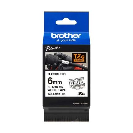 Brother TZeFX211 Nastro laminato flessibile originale per etichette - Testo nero su sfondo bianco - Larghezza 6 mm x 8 metri