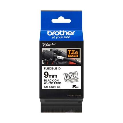 Brother TZeFX221 Nastro laminato flessibile originale per etichette - Testo nero su sfondo bianco - Larghezza 9 mm x 8 metri
