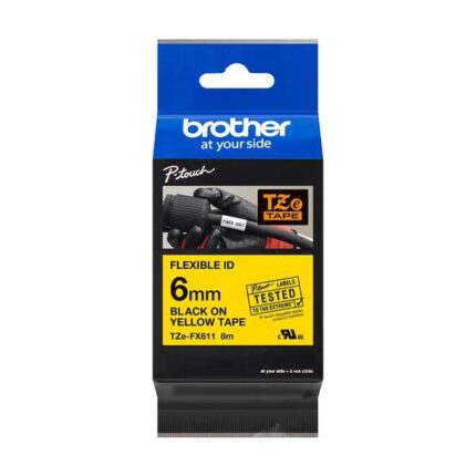 Brother TZeFX611 Nastro laminato flessibile originale per etichette - Testo nero su sfondo giallo - Larghezza 6 mm x 8 metri