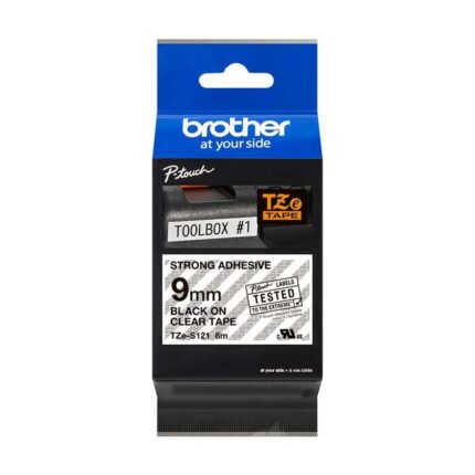 Brother TZeS121 Nastro laminato super adesivo originale per etichette - Testo nero su sfondo trasparente - Larghezza 9 mm x 8 metri