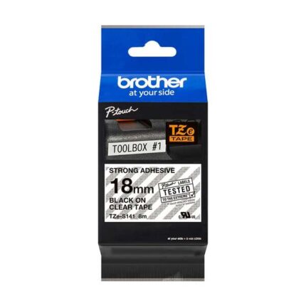 Brother TZeS141 Nastro laminato super adesivo originale per etichette - Testo nero su sfondo trasparente - Larghezza 18 mm x 8 metri
