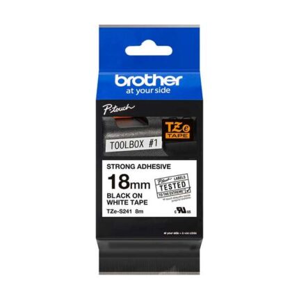 Brother TZeS241 Nastro laminato super adesivo originale per etichette - Testo nero su sfondo bianco - Larghezza 18 mm x 8 metri