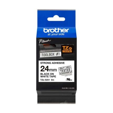 Brother TZeS251 Nastro laminato super adesivo originale per etichette - Testo nero su sfondo bianco - Larghezza 24 mm x 8 metri