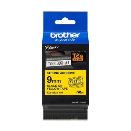 Brother TZeS621 Nastro laminato super adesivo originale per etichette - Testo nero su sfondo giallo - Larghezza 9 mm x 8 metri