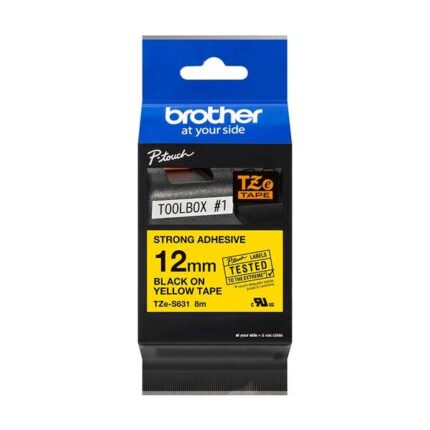 Brother TZeS631 Nastro laminato super adesivo originale per etichette - Testo nero su sfondo giallo - Larghezza 12 mm x 8 metri