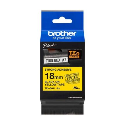 Brother TZeS641 Nastro laminato super adesivo originale per etichette - Testo nero su sfondo giallo - Larghezza 18 mm x 8 metri