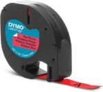 Dymo LetraTag S0721630 Nastro per etichette originale per etichettatrice - Testo nero su sfondo rosso - Larghezza 12 mm x 4 metri (91203)