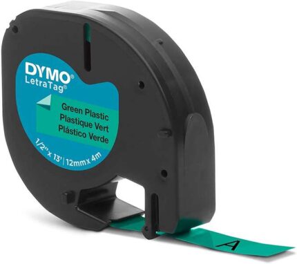 Dymo LetraTag S0721640 Nastro per etichette originale per etichettatrice - Testo nero su sfondo verde - Larghezza 12 mm x 4 metri (91204)