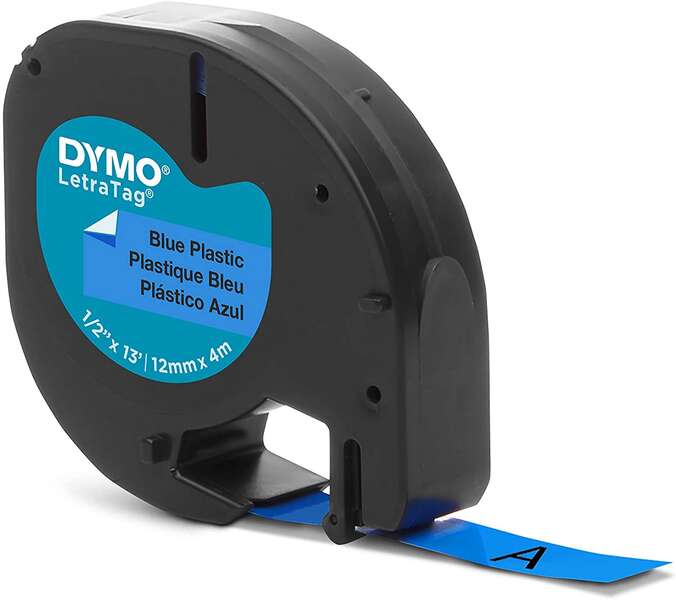 Dymo LetraTag S0721650 Nastro per etichette originale per etichettatrice - Testo nero su sfondo blu - Larghezza 12 mm x 4 metri (91205) Dymo LetraTag S0721650 Nastro per etichette originale per etichettatrice - Testo nero su sfondo blu - Larghezza 12 mm x 4 metri (91205)