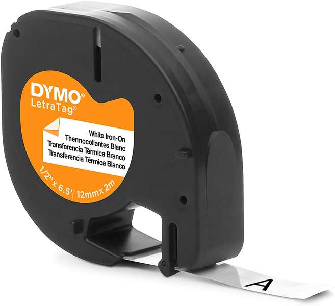 Dymo LetraTag S0718850 Nastro adesivo per etichette tessili originale per etichettatrice - Testo nero su sfondo bianco - Larghezza 12 mm x 2 metri (18769) Dymo LetraTag S0718850 Nastro adesivo per etichette tessili originale per etichettatrice - Testo nero su sfondo bianco - Larghezza 12 mm x 2 metri (18769)