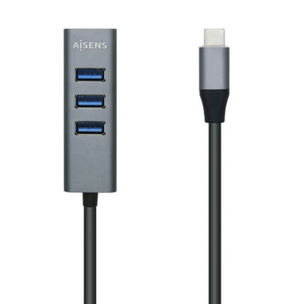 Aisens Hub USB 3.1 USB-C - USB-C maschio a 4xTipo A femmina - 10 cm - Colore grigio