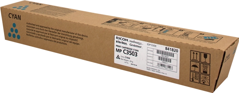Ricoh Aficio MP-C3003/MP-C3004/MP-C3503/MP-C3504/MP-C4504/MP-C5504/MP-C6004 Ciano Cartuccia toner originale - 841820/841816 Ricoh Aficio MP-C3003/MP-C3004/MP-C3503/MP-C3504/MP-C4504/MP-C5504/MP-C6004 Ciano Cartuccia toner originale - 841820/841816