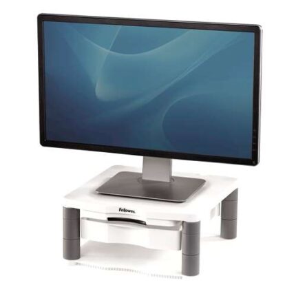 Fellowes Supporto per monitor Plus - Regolabile su 5 altezze - Cassetto portaoggetti - Fino a 36 kg - Colore grigio