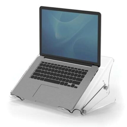 Fellowes Clarity Supporto per laptop - Regolabile in 6 altezze - Piattaforma con scanalature - Fino a 6 kg - Colore trasparente