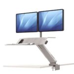 Fellowes Sit-Stand Lotus RT Doppia postazione di lavoro - Ampia superficie - Braccio monitor incluso - Superficie in legno resistente - Colore bianco