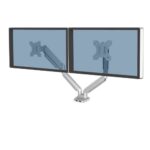 Fellowes Platinum Series Braccio per doppio monitor - Fino a 27" e 9 kg - 2 porte USB - Regolabile con molla a gas - Colore argento