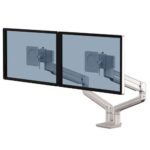 Fellowes Tallo Braccio per doppio monitor - Braccio girevole a 270º - Sistema con molla a gas - Fino a 9 kg - Colore argento